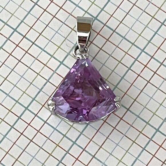 18KGP XP Simulated Amethyst CZ Trilliant Cut Pendant Faceted Sparkle 3/4" - Picture 2 of 5